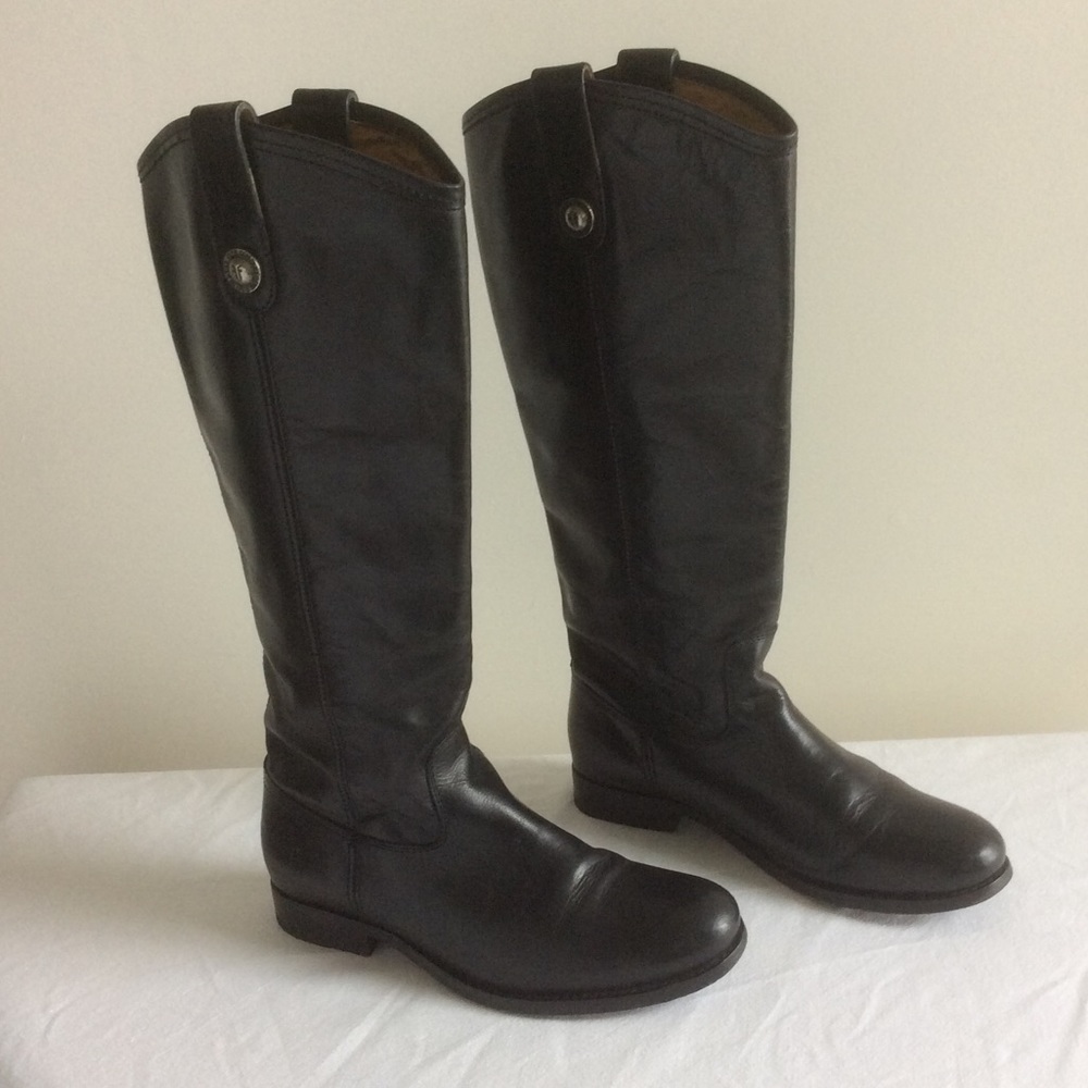 Classic Frye black leather, tall riding boots -  Melissa button boot - size 6